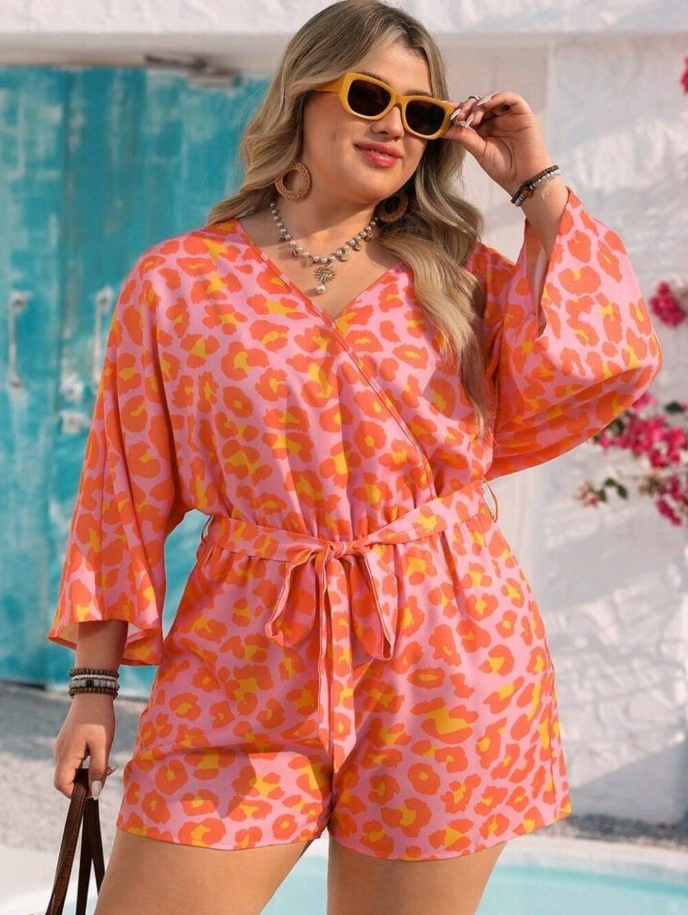 Women’s Pink & Orange Leopard Print Wrap Romper
